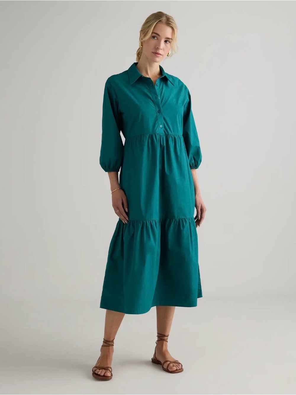 Quince 100% Organic Cotton Poplin Midi Tunic Dress in Garden Green, size XS